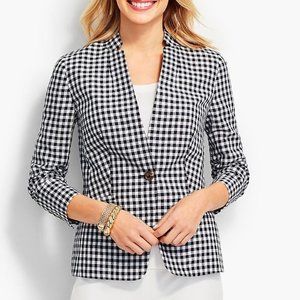 Talbots Women's White Black Plaid Linen Blend Suit Jacket Blazer P1784